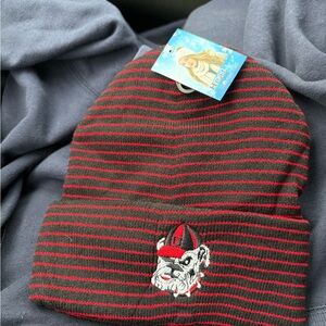 Striped Red and Black Unisex Beanie Georgia Bulldog Logo